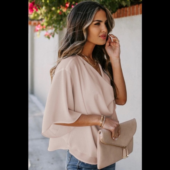 Apricot draped 3/4 sleeve blouse - Picture 3 of 3